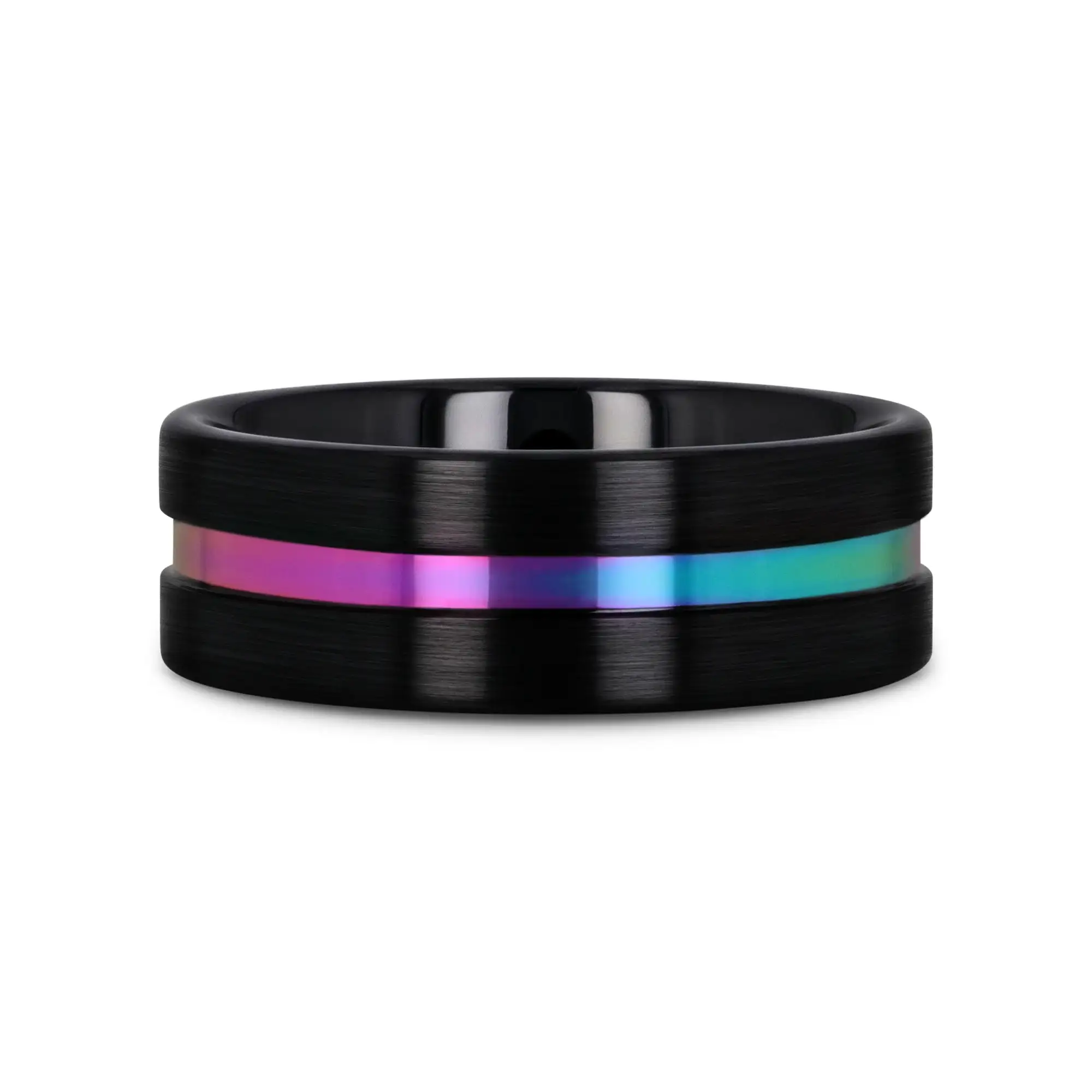AZURE Flat Black Ceramic Ring Brushed with Rainbow Groove - 4mm - 8mm - Image 3