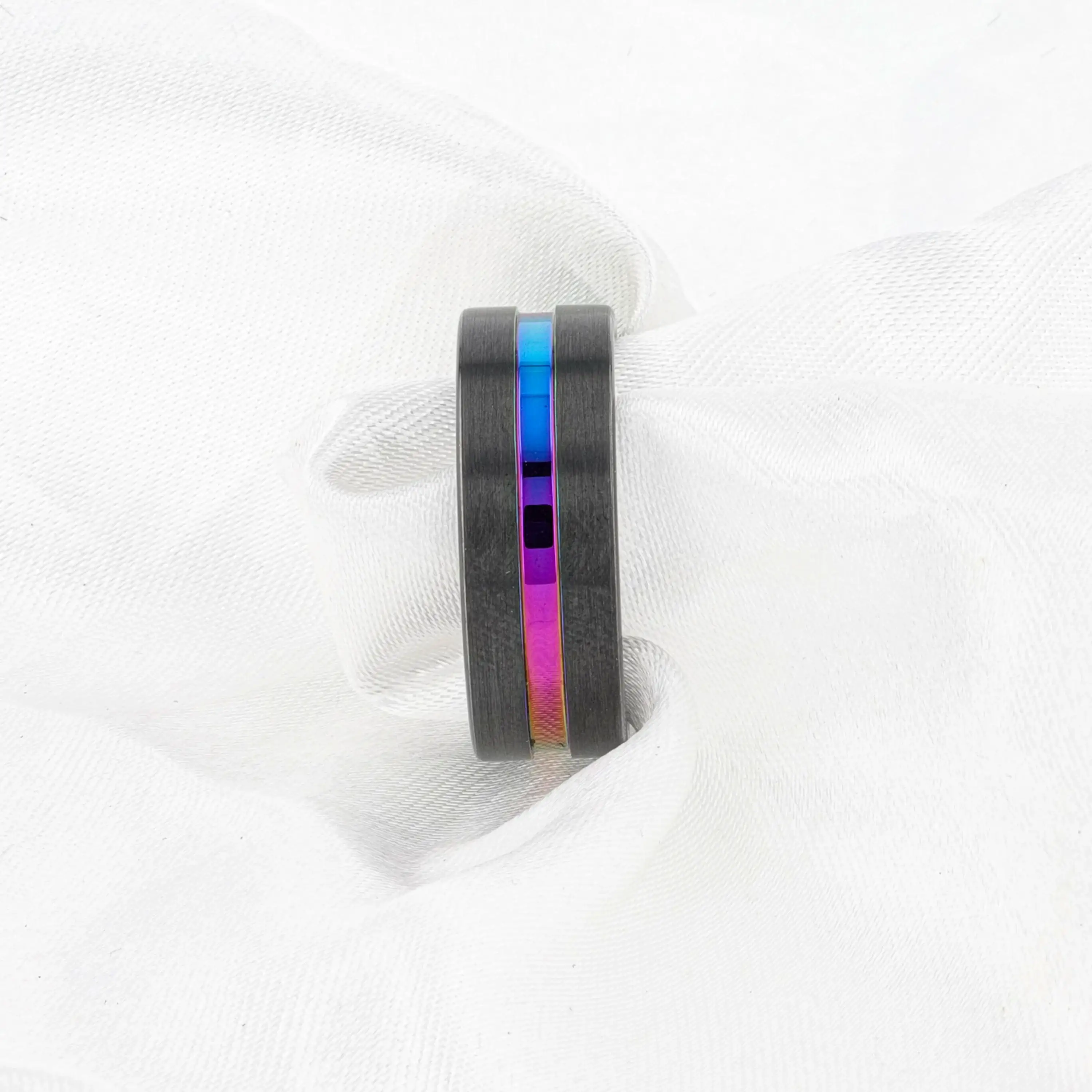 AZURE Flat Black Ceramic Ring Brushed with Rainbow Groove - 4mm - 8mm - Image 5