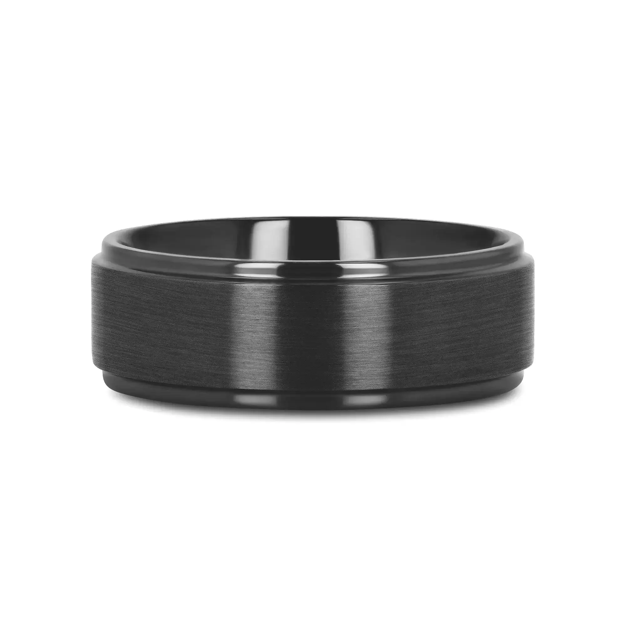 BABYLON Flat Black Titanium Ring with Brushed Raised Center & Polished Edges - 8mm - Image 3