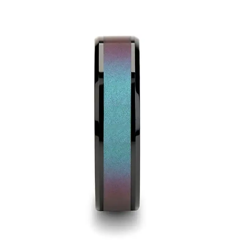 BARRACUDA Black Ceramic Ring with Bevels and Blue-Purple Color Changing Inlay - 6mm - 10mm - Image 2