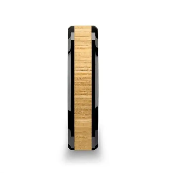 BILTMORE Black Ceramic Ring with Polished Bevels and Ash Wood Inlay - 6mm - 10mm - Image 4