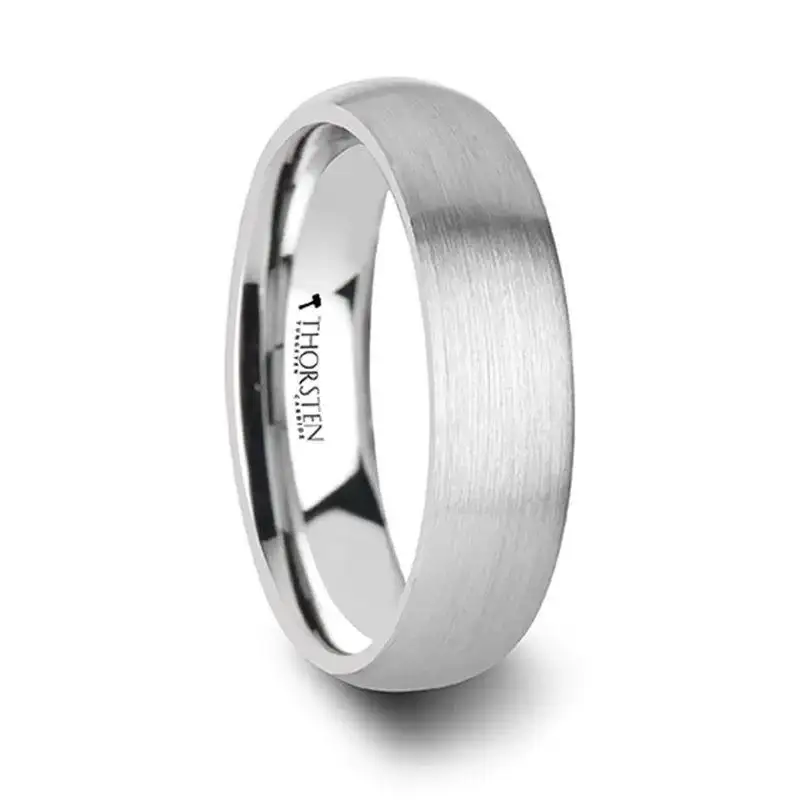 BRONWEN Domed White Tungsten Carbide Ring with Brushed Finish for Her - 2mm - Image 3