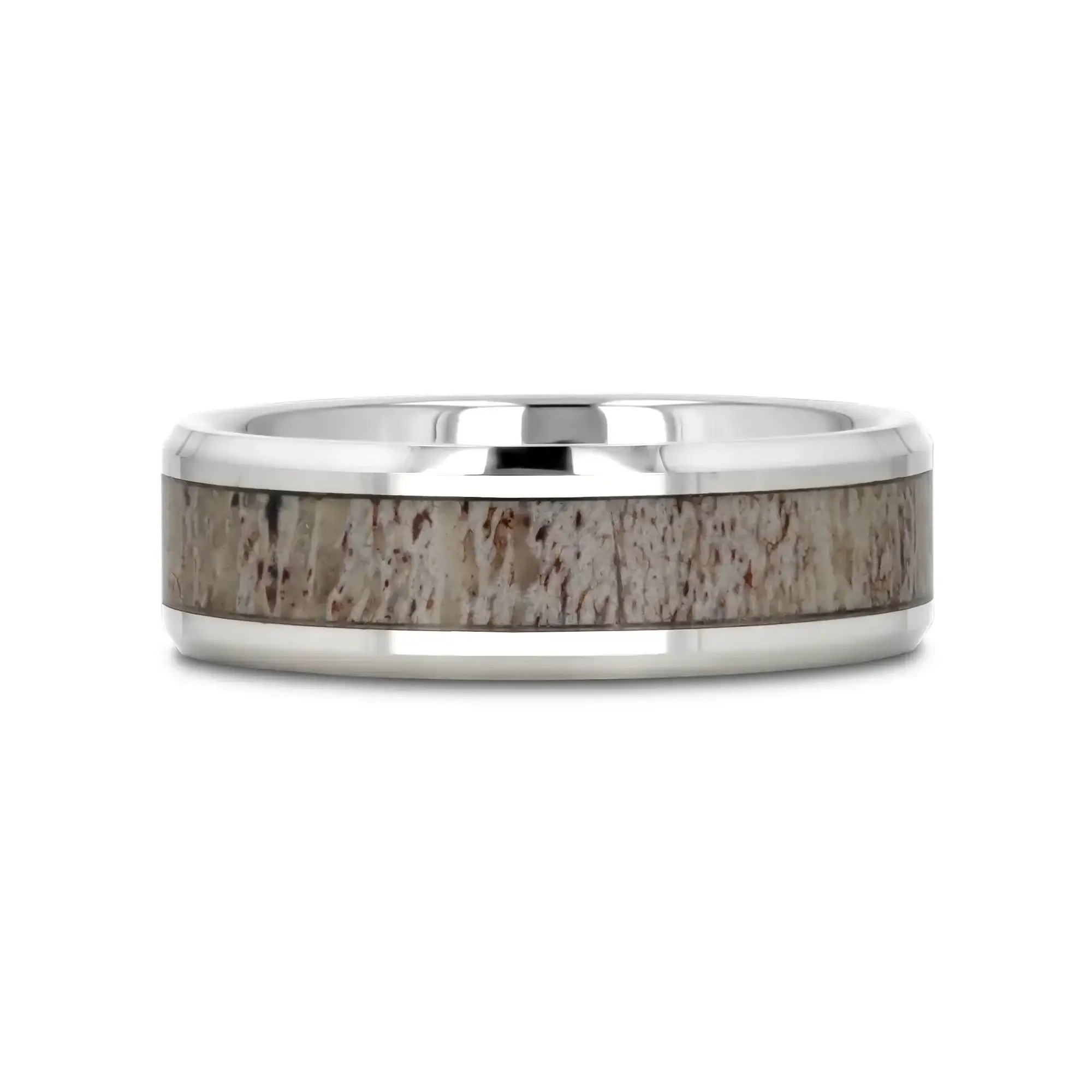 BUCK Polished Beveled Tungsten Carbide Men's Wedding Band with Ombre Deer Antler Inlay - 6mm & 8mm - Image 11