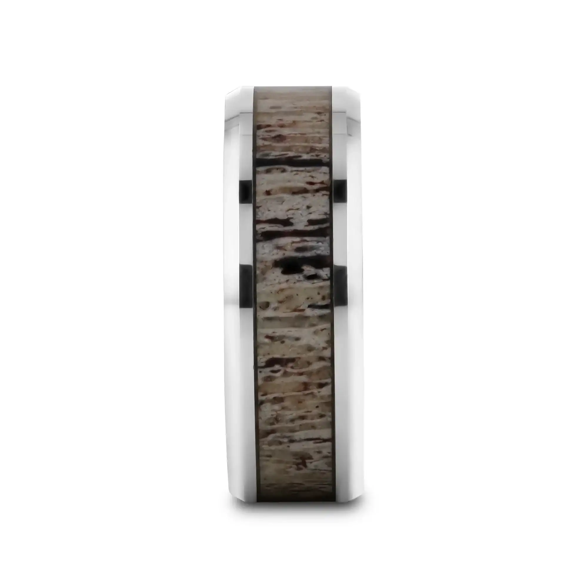BUCK Polished Beveled Tungsten Carbide Men's Wedding Band with Ombre Deer Antler Inlay - 6mm & 8mm - Image 2