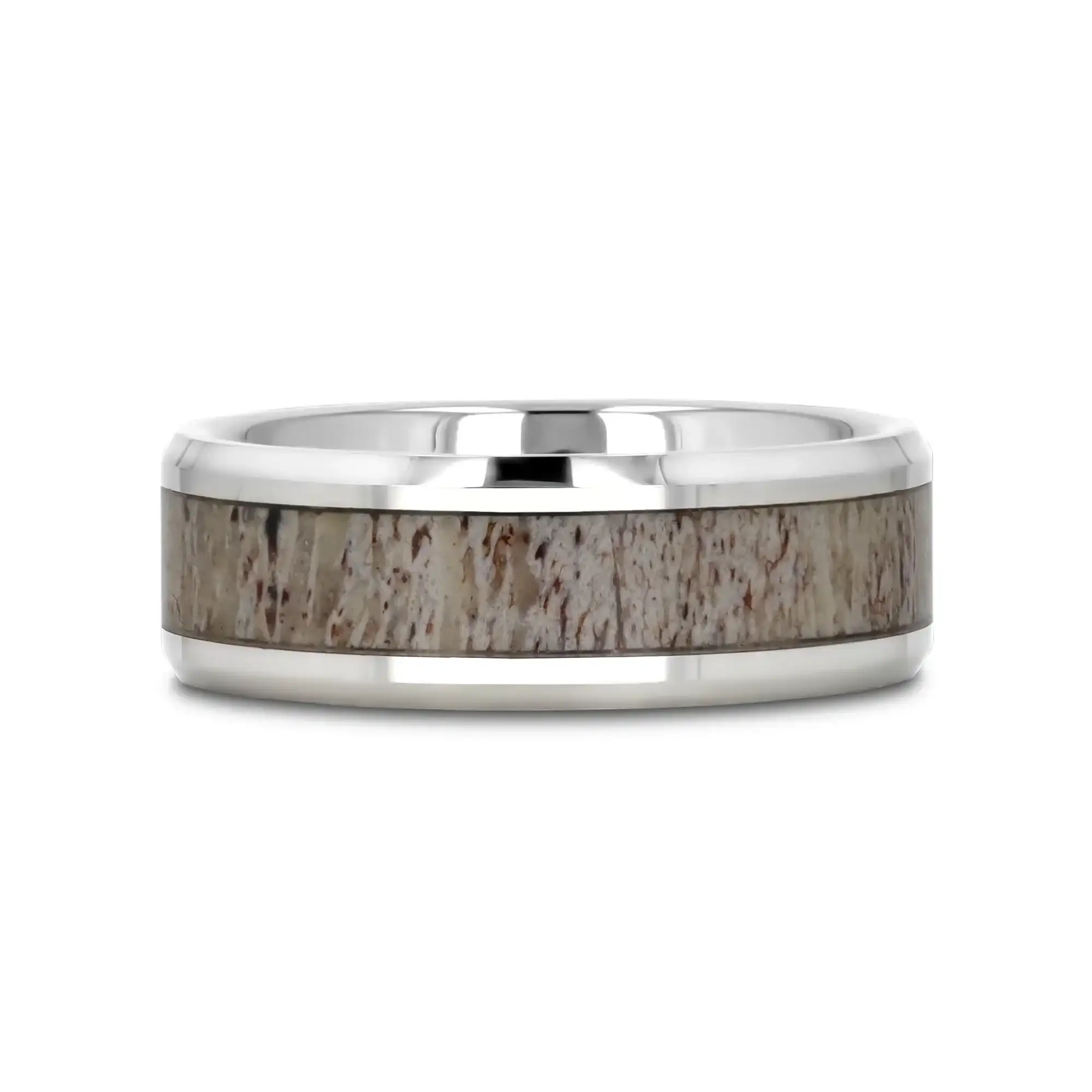 BUCK Polished Beveled Tungsten Carbide Men's Wedding Band with Ombre Deer Antler Inlay - 6mm & 8mm - Image 3