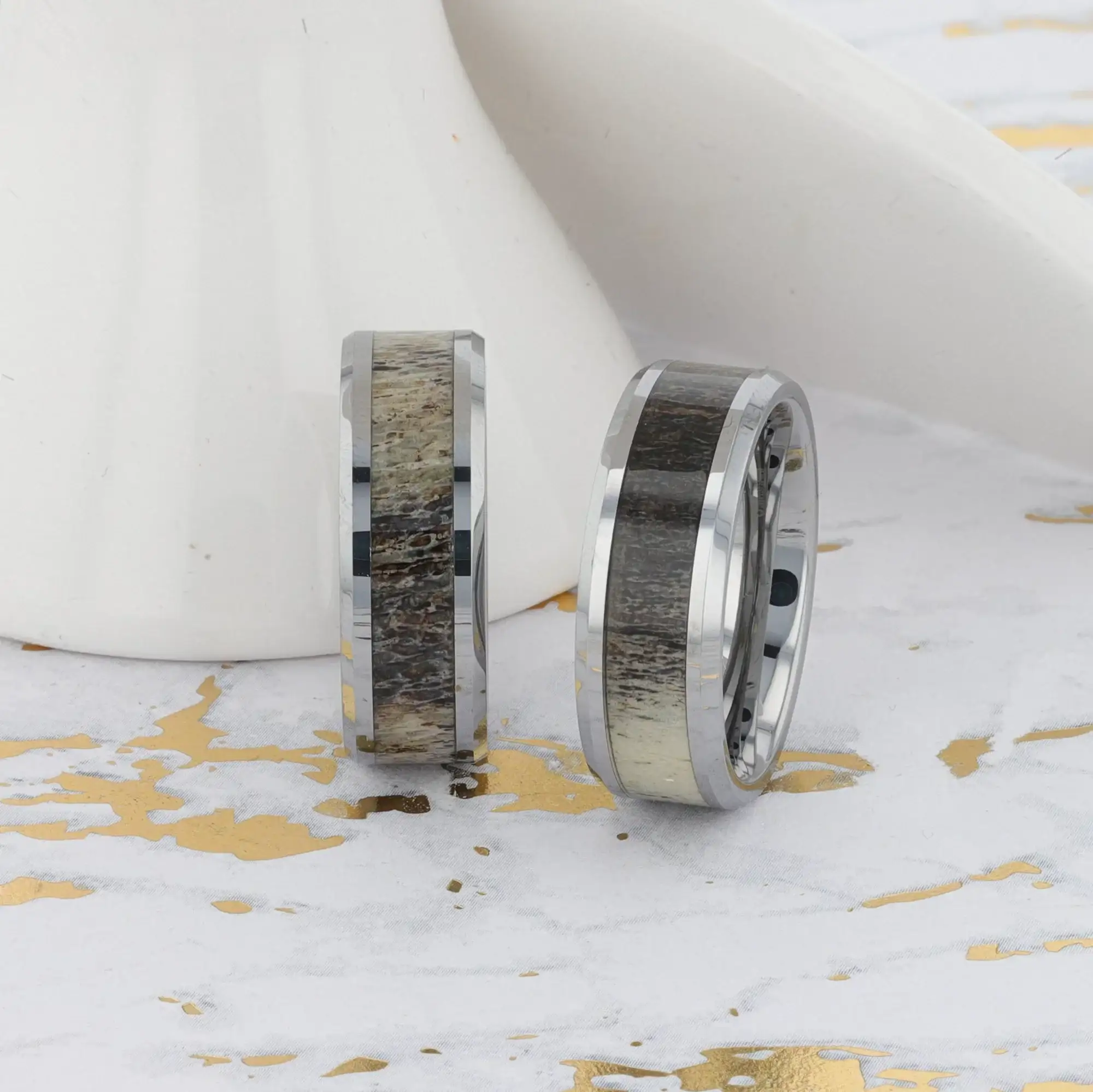 BUCK Polished Beveled Tungsten Carbide Men's Wedding Band with Ombre Deer Antler Inlay - 6mm & 8mm - Image 5