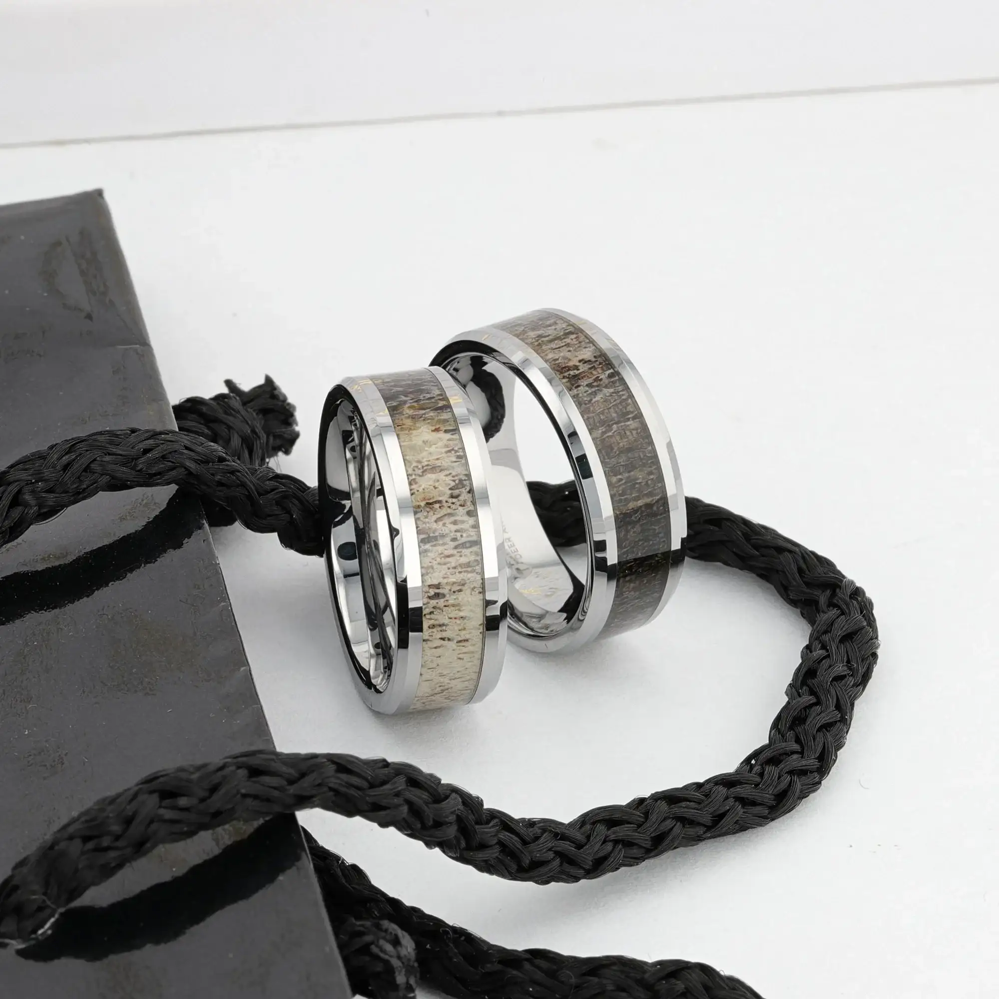 BUCK Polished Beveled Tungsten Carbide Men's Wedding Band with Ombre Deer Antler Inlay - 6mm & 8mm - Image 6