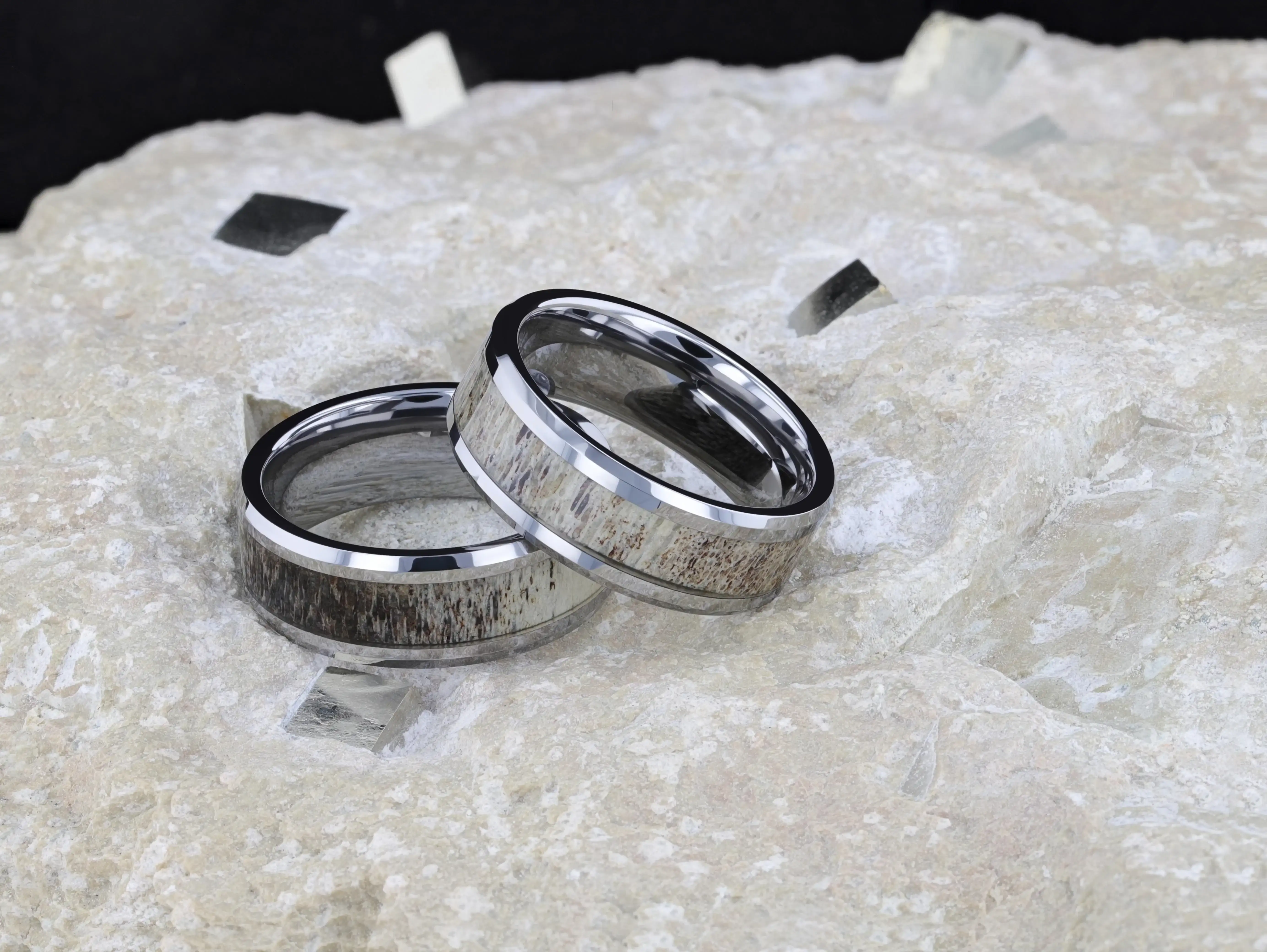 BUCK Polished Beveled Tungsten Carbide Men's Wedding Band with Ombre Deer Antler Inlay - 6mm & 8mm - Image 7