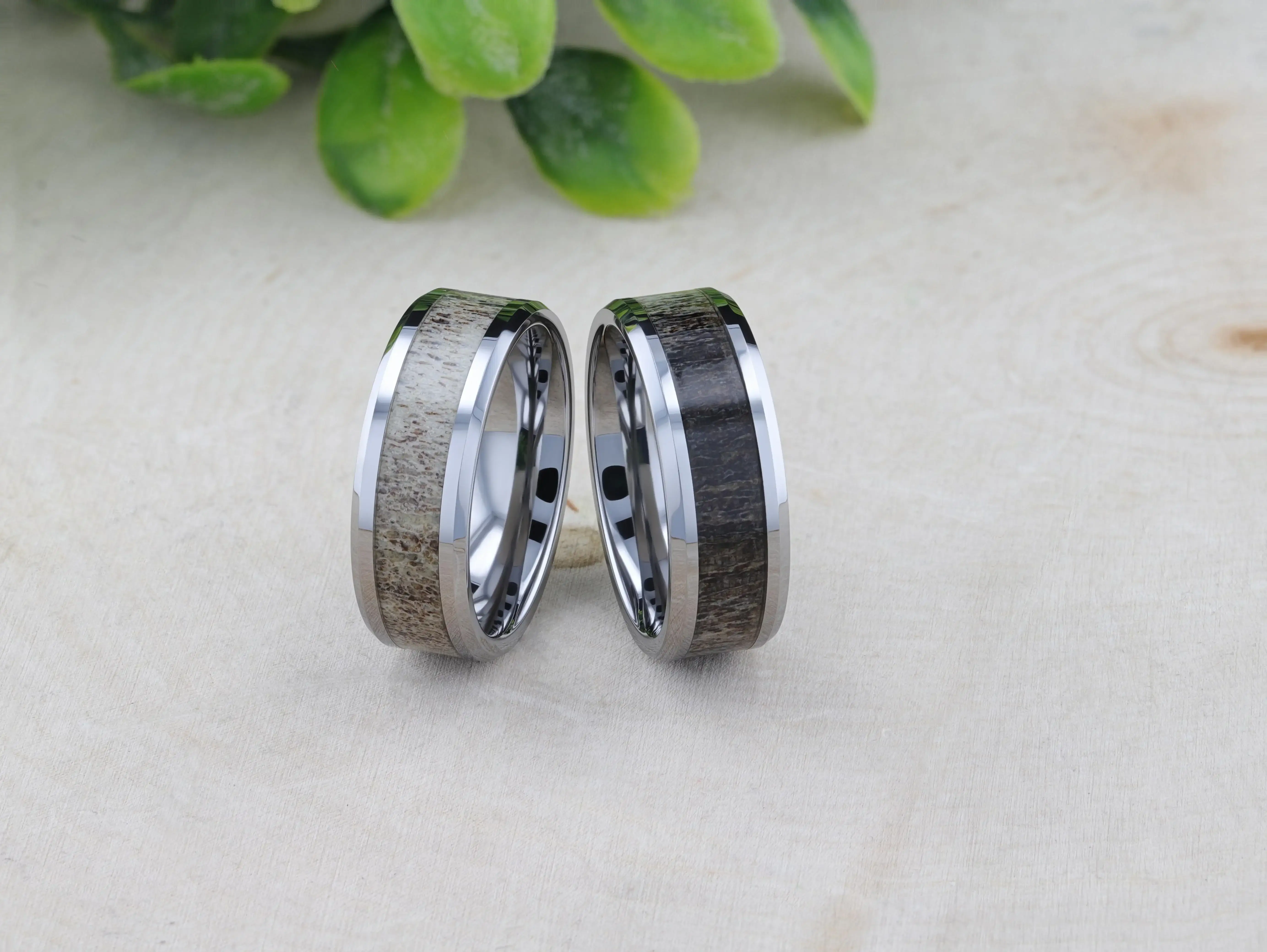 BUCK Polished Beveled Tungsten Carbide Men's Wedding Band with Ombre Deer Antler Inlay - 6mm & 8mm - Image 8