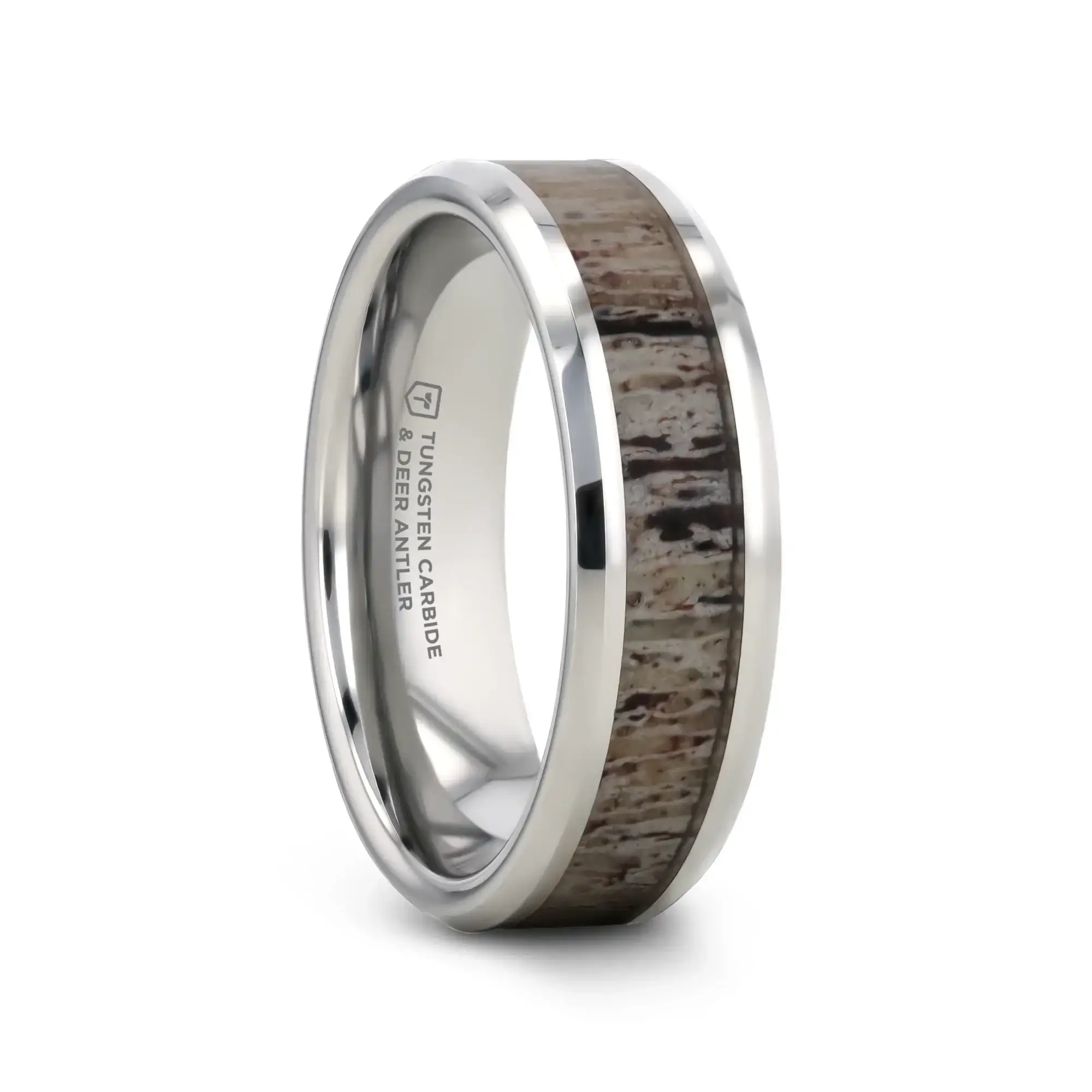 BUCK Polished Beveled Tungsten Carbide Men's Wedding Band with Ombre Deer Antler Inlay - 6mm & 8mm - Image 9