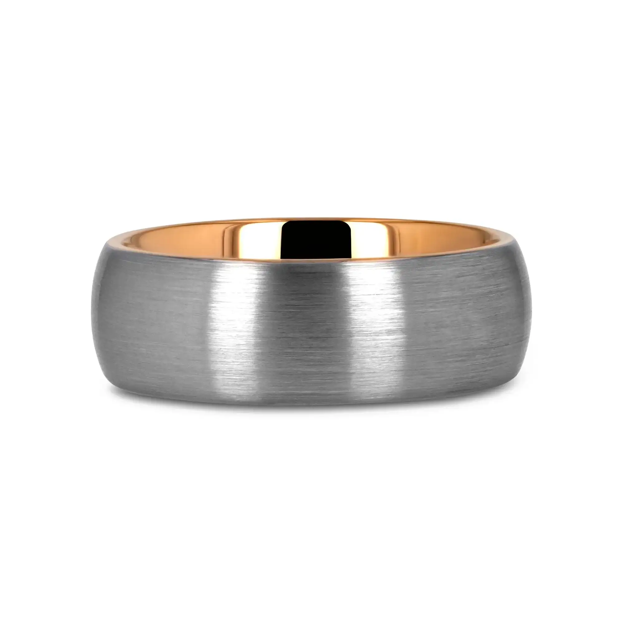 CAMERON Domed Brushed Finish Tungsten Carbide Men's Wedding Band with Rose Gold Ion-Plated Interior - 8mm - Image 3