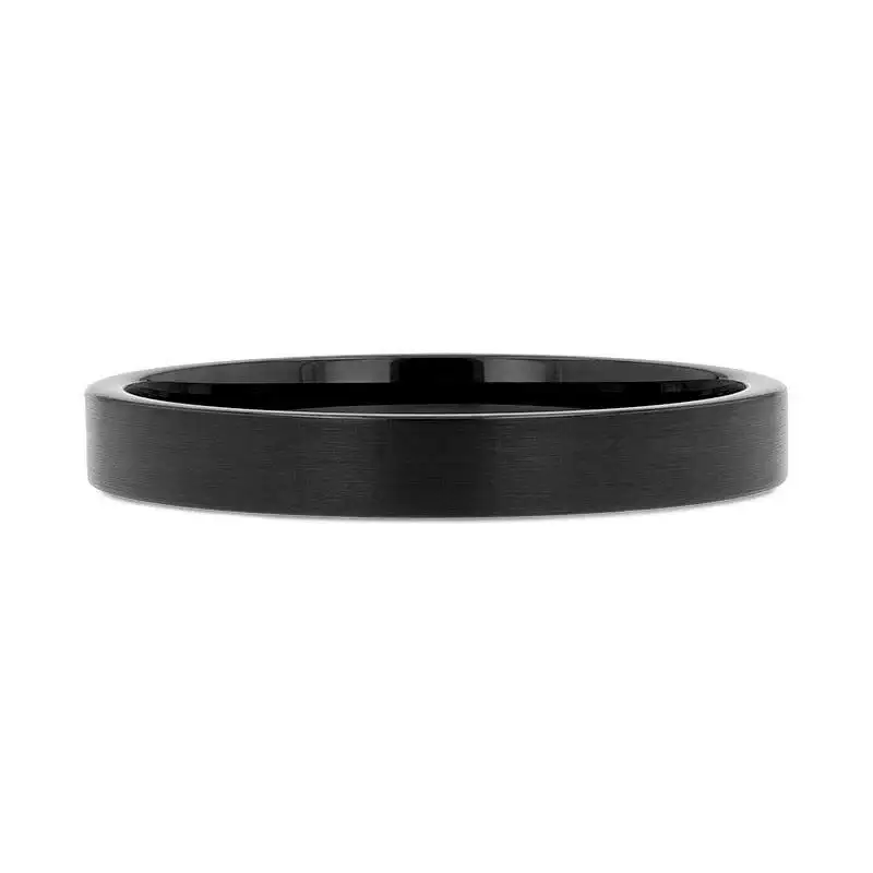 CAROLINA Black Flat Shaped Tungsten Wedding Band for Women with Brushed Finish - 2mm - Image 3