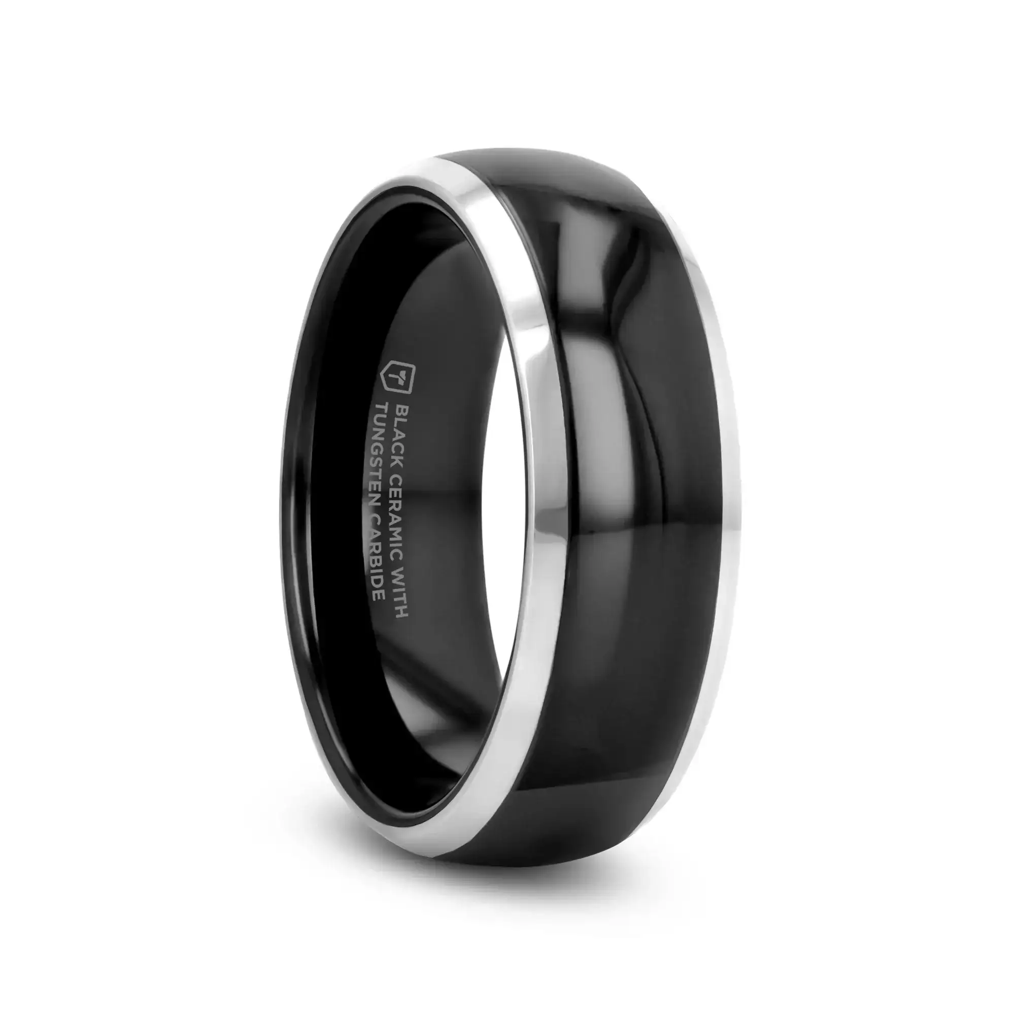 CARRERA Domed Black Ceramic and Tungsten Wedding Band, Comfort Fit — 6mm to 10mm - Image 5