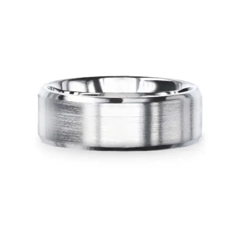 CASPER Silver Brushed Center Flat Style Wedding Band With Beveled Edges - 4mm & 8mm - Image 3
