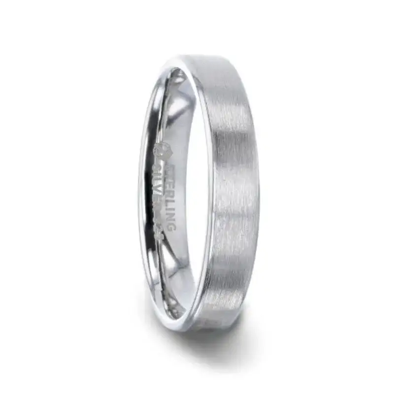 CASPER Silver Brushed Center Flat Style Wedding Band With Beveled Edges - 4mm & 8mm - Image 7