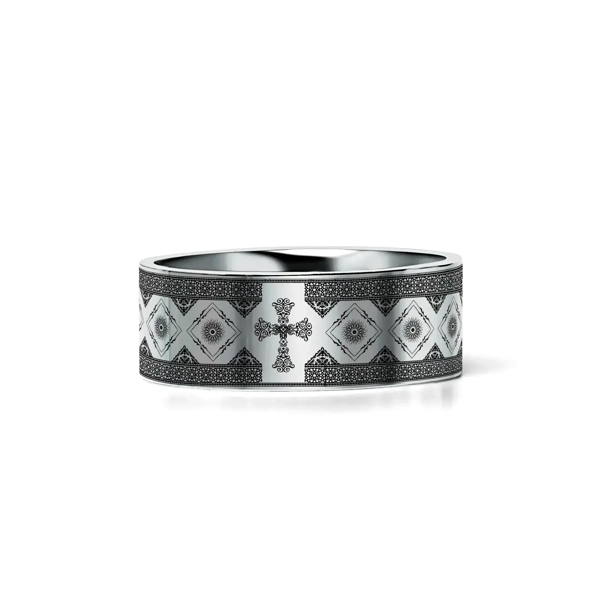 CATHOLY Classic Flat Tungsten Carbide Ring with Engraved Cross Pattern - Image 2