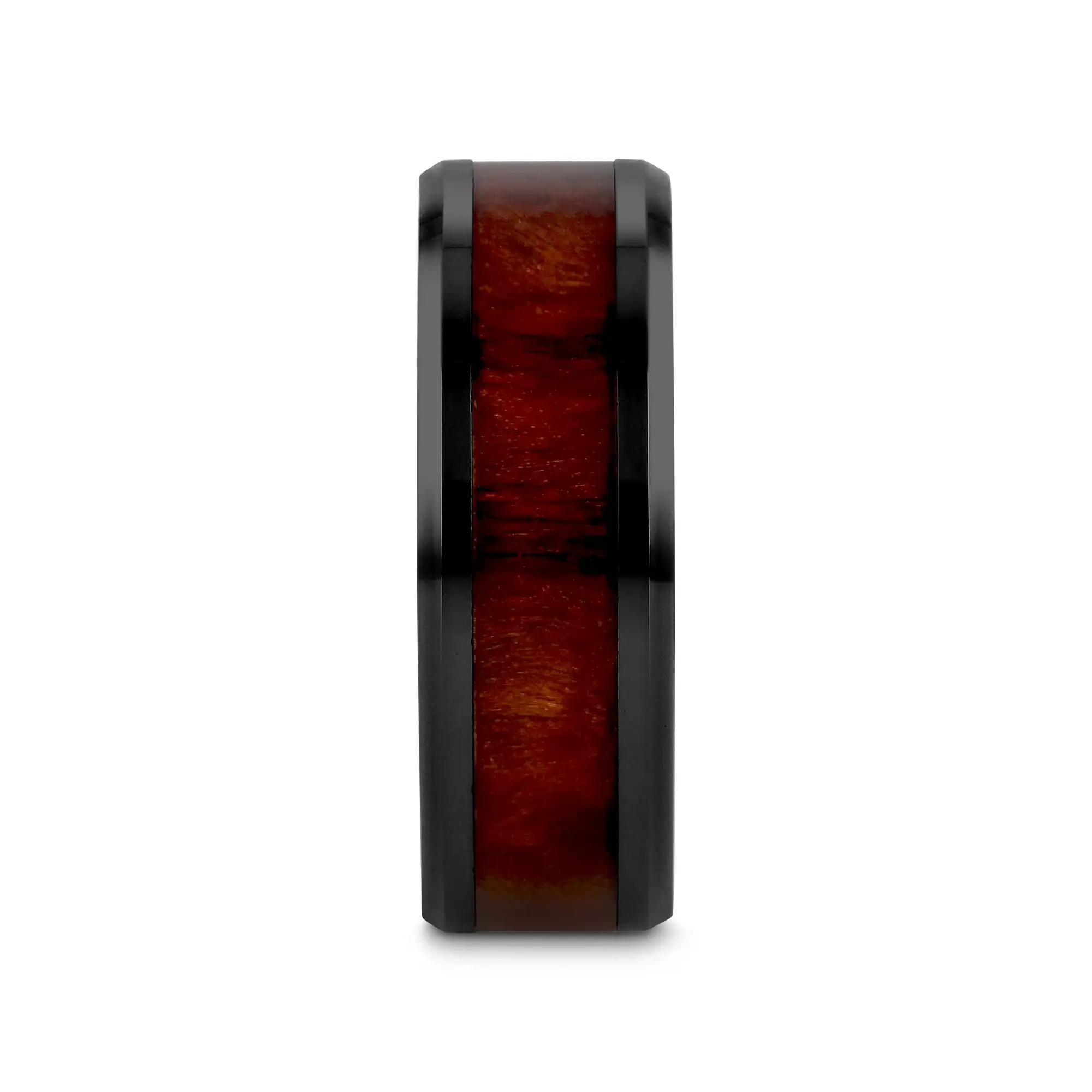 CERISE Redwood Inlaid Black Ceramic Ring with Beveled Edges - 8mm - Image 2