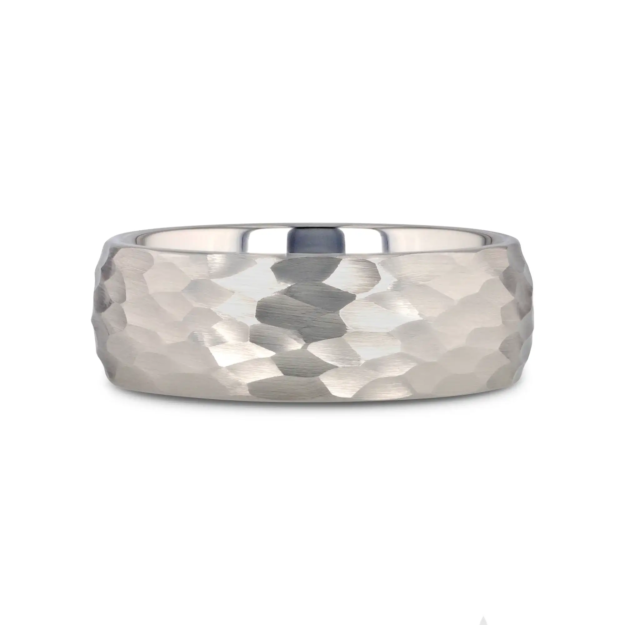 CHANDLER Domed Hammered Finish White Tungsten Ring - 6mm or 8mm - Image 3