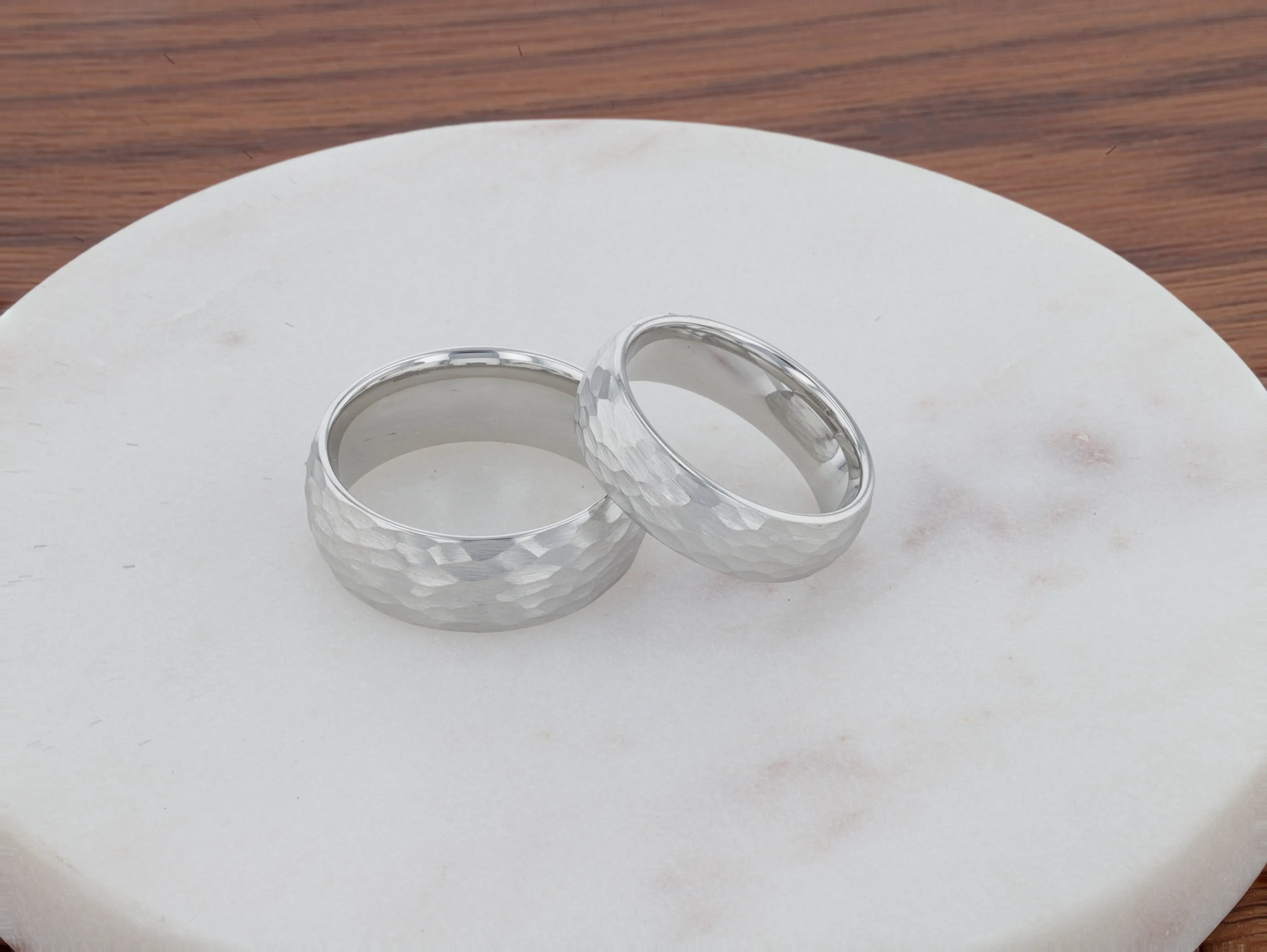 CHANDLER Domed Hammered Finish White Tungsten Ring - 6mm or 8mm - Image 6