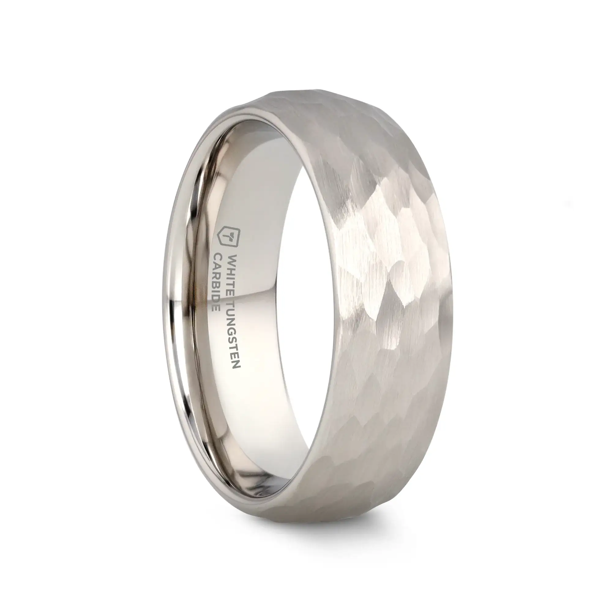 CHANDLER Domed Hammered Finish White Tungsten Ring - 6mm or 8mm - Image 8