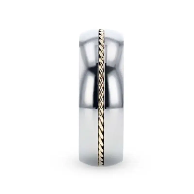 CHRISTIAN Titanium Domed Polished Men 's Wedding Ring With 14k Yellow Gold Braided Inlay - 8mm - Image 2