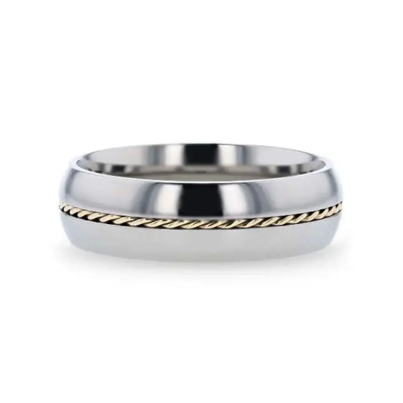 CHRISTIAN Titanium Domed Polished Men 's Wedding Ring With 14k Yellow Gold Braided Inlay - 8mm - Image 3