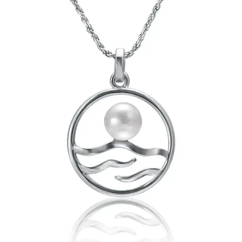 Circular Wave Necklace with White Pearl