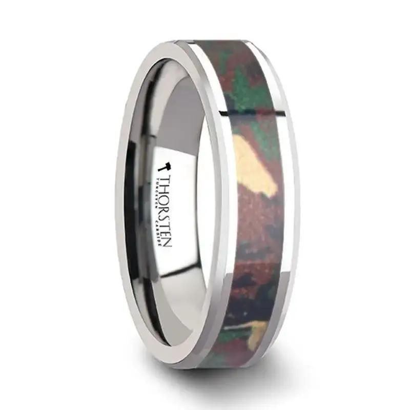 COMMANDO Tungsten Wedding Ring with Military Style Jungle Camouflage Inlay - 6mm - 10 mm - Image 3