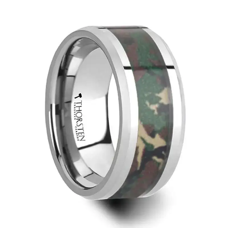 COMMANDO Tungsten Wedding Ring with Military Style Jungle Camouflage Inlay - 6mm - 10 mm - Image 4
