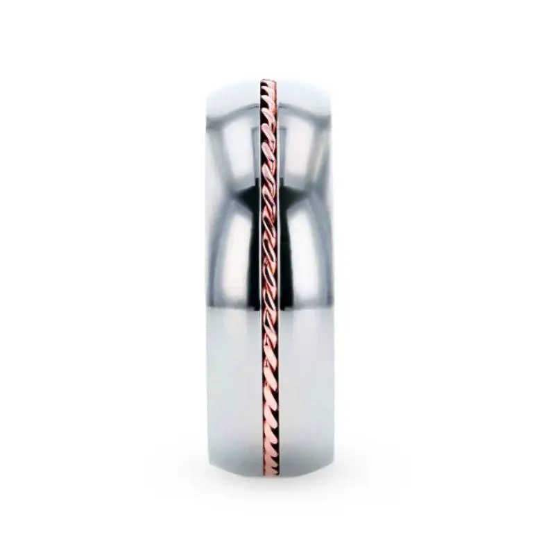 CONDUCTOR Titanium Domed Polished Wedding Ring With 14k Rose Gold Braided Inlay - 8mm - Image 2