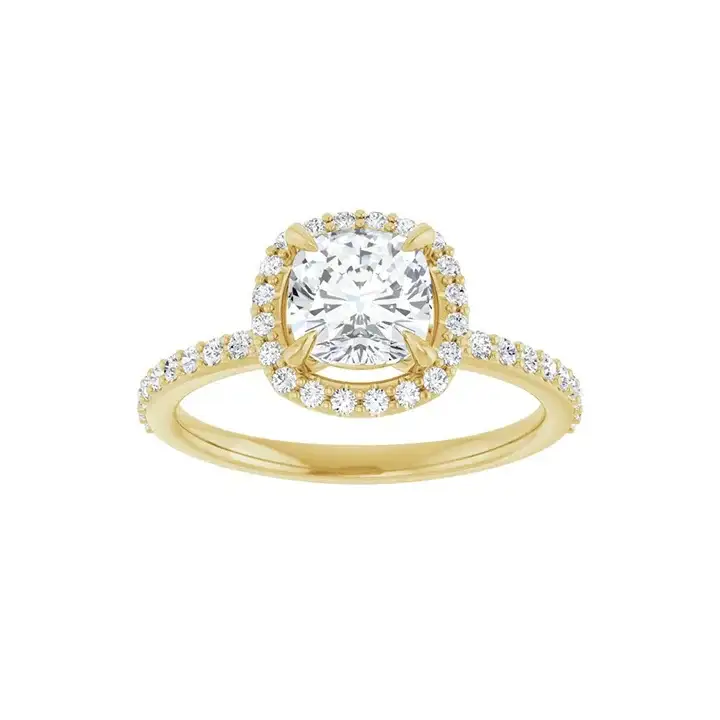 DAYSTAR 18K Yellow Gold Halo Cushion Lab Grown Diamond Engagement Ring - Image 3