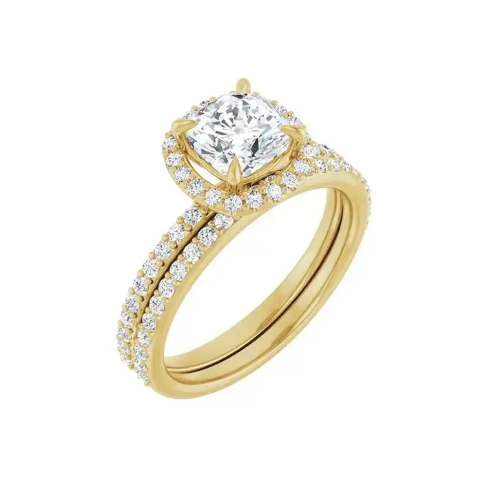 DAYSTAR 18K Yellow Gold Halo Cushion Lab Grown Diamond Engagement Ring - Image 5