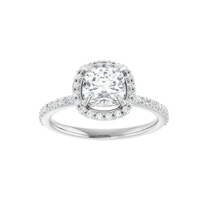 DAYSTAR Platinum Halo Cushion Lab Grown Diamond Engagement Ring - Image 3