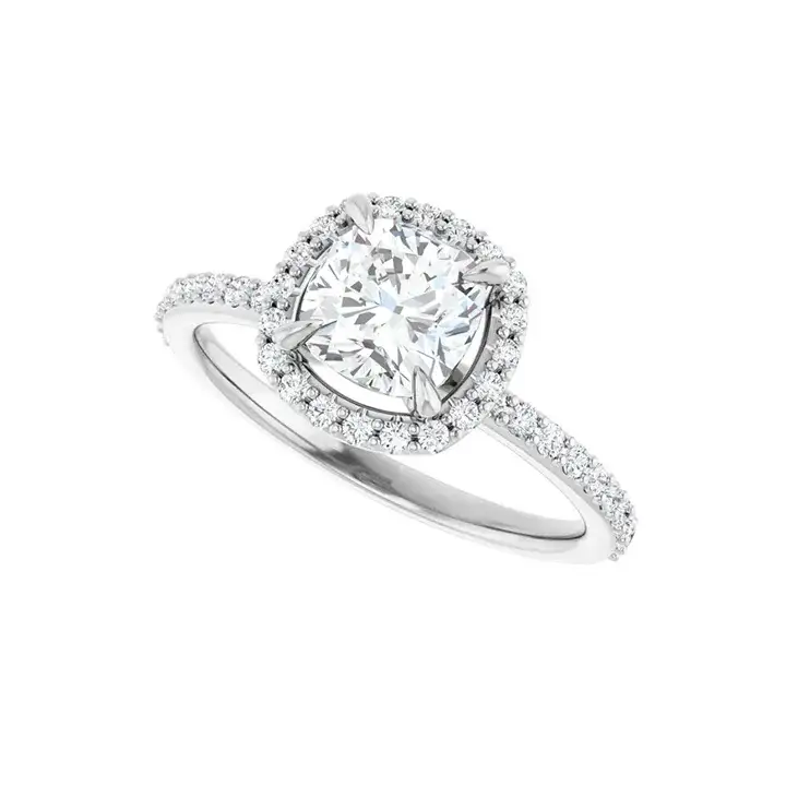 DAYSTAR Platinum Halo Cushion Lab Grown Diamond Engagement Ring - Image 5