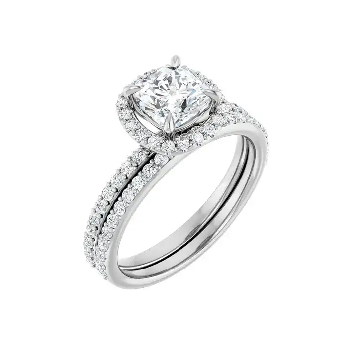 DAYSTAR Platinum Halo Cushion Lab Grown Diamond Engagement Ring - Image 6