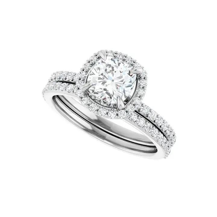 DAYSTAR Platinum Halo Cushion Lab Grown Diamond Engagement Ring - Image 7