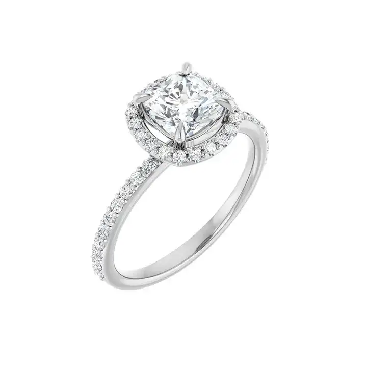 DAYSTAR Silver Halo Cushion Lab Grown Diamond Engagement Ring