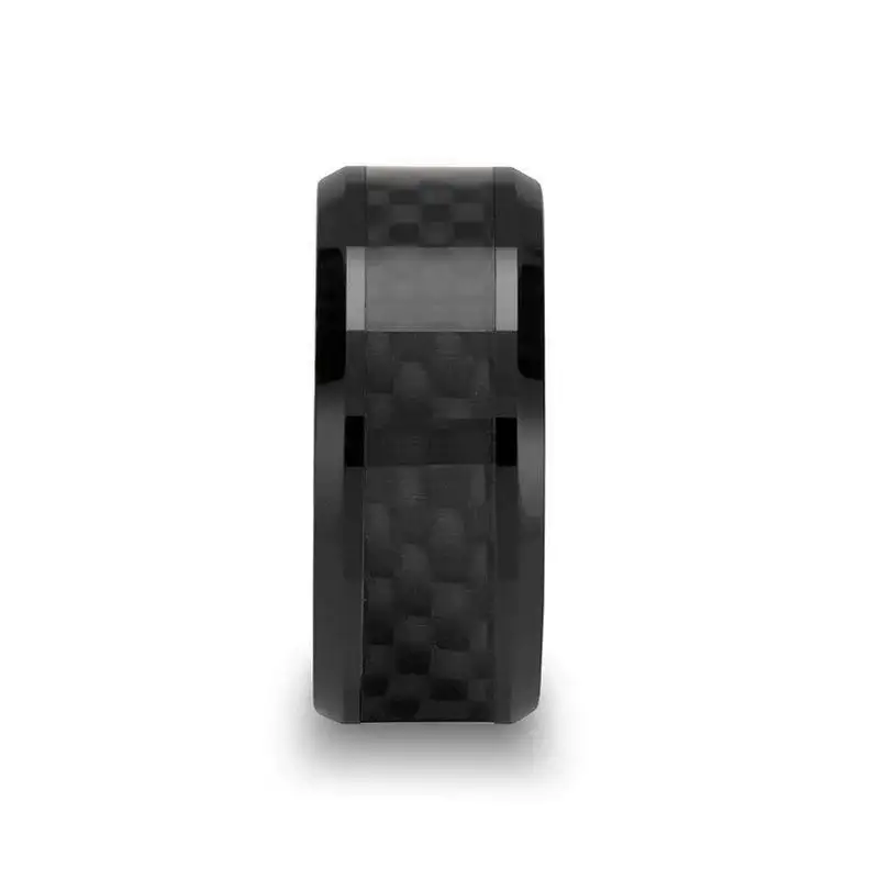DAYTONA Black Ceramic with Black Carbon Fiber Inlay Wedding Band - 10mm - Image 2