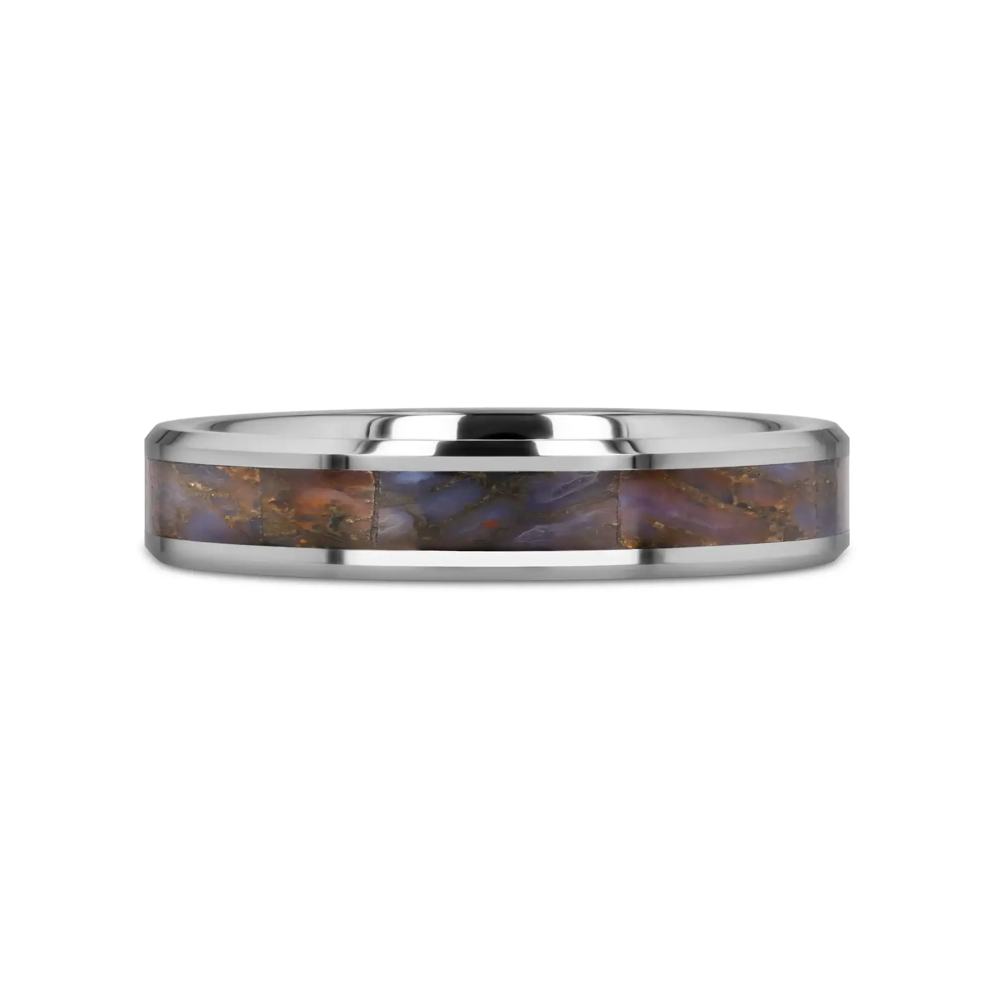 DEVONIAN Blue Dinosaur Bone Inlaid Tungsten Carbide Beveled Edged Ring - 4mm or 8mm - Image 6