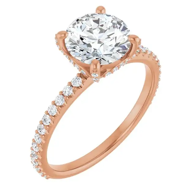 DAVITA 18K Rose Gold Hidden Halo Round Lab Grown Diamond Engagement Ring
