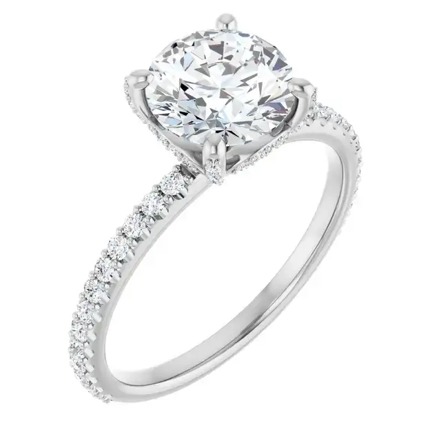 DAVITA Silver Hidden Halo Round Lab Grown Diamond Engagement Ring