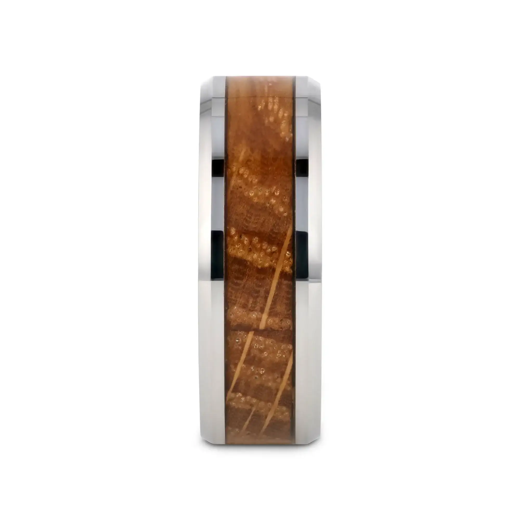 DISTILLED Whiskey Barrel Inlaid Tungsten Men's Wedding Band With Beveled Polished Edges Made From Genuine Whiskey Barrels - 8mm - Image 2