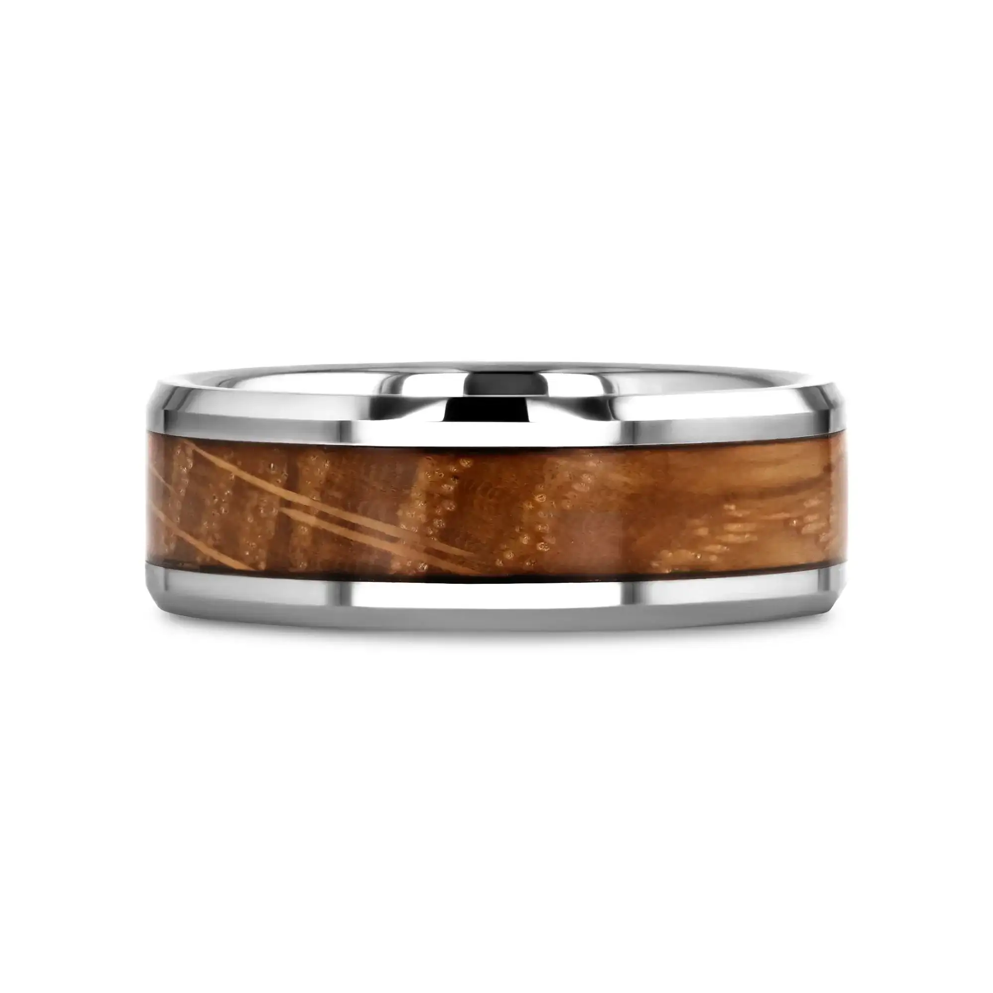 DISTILLED Whiskey Barrel Inlaid Tungsten Men's Wedding Band With Beveled Polished Edges Made From Genuine Whiskey Barrels - 8mm - Image 3