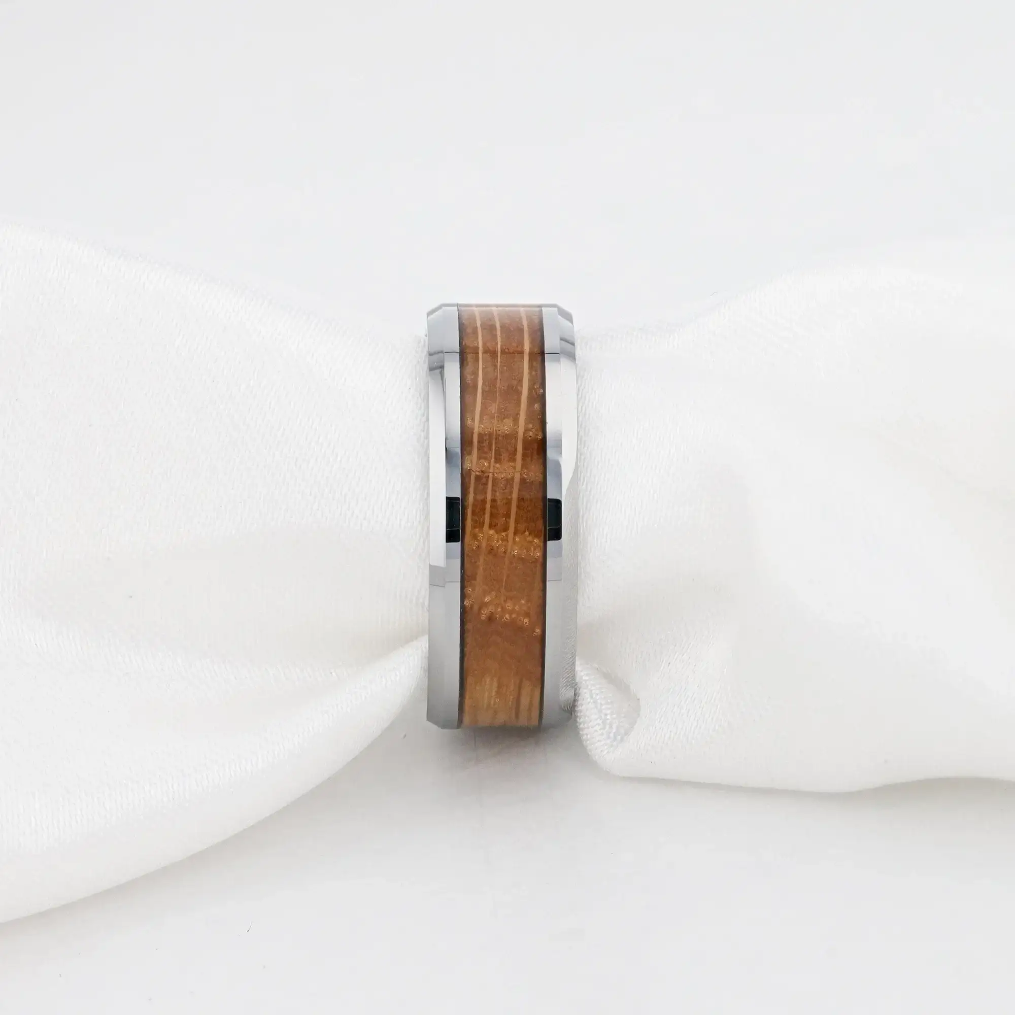 DISTILLED Whiskey Barrel Inlaid Tungsten Men's Wedding Band With Beveled Polished Edges Made From Genuine Whiskey Barrels - 8mm - Image 6