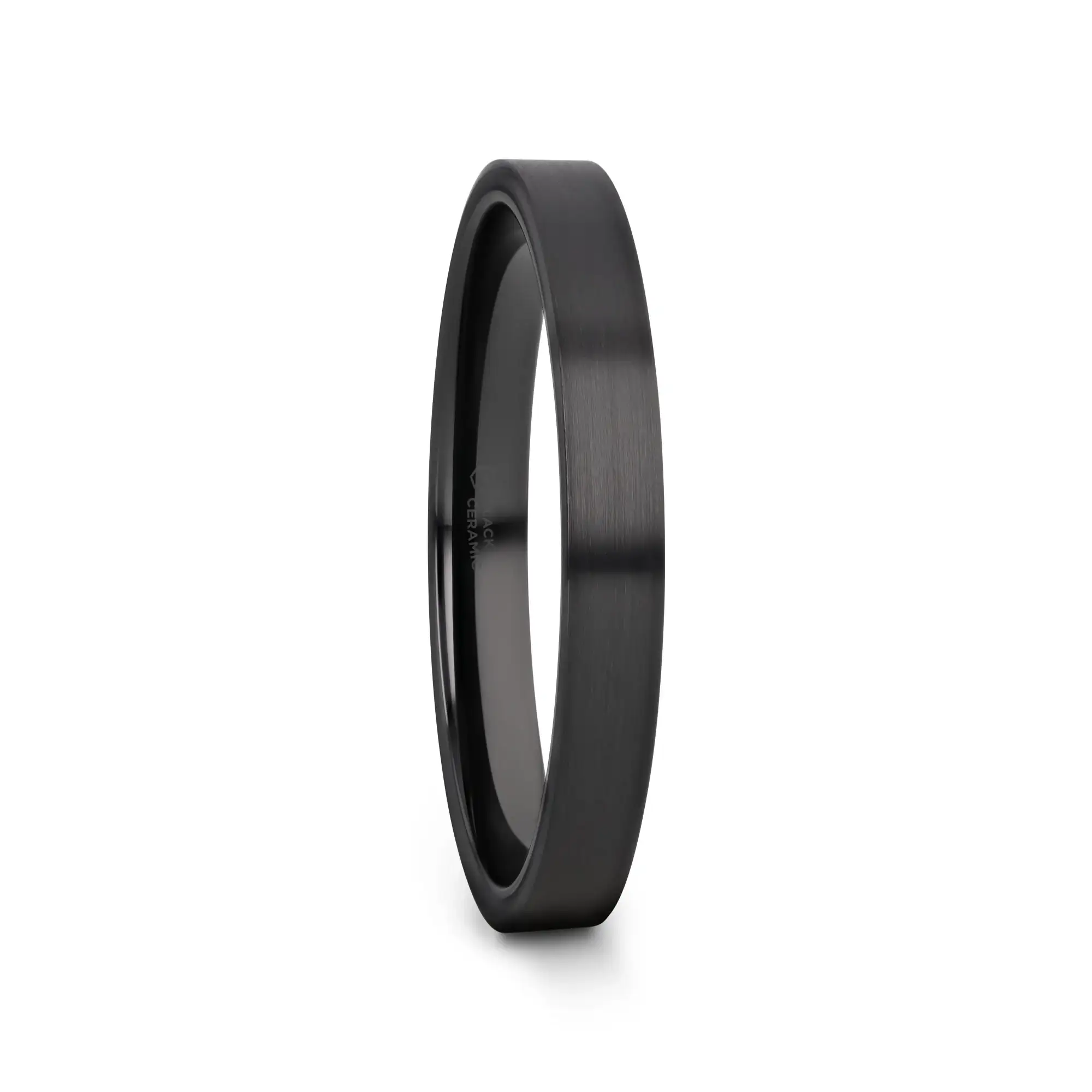 DRAKON Flat Pipe Cut Brush Finished Black Ceramic Wedding Band - 2mm - 12mm - Image 10