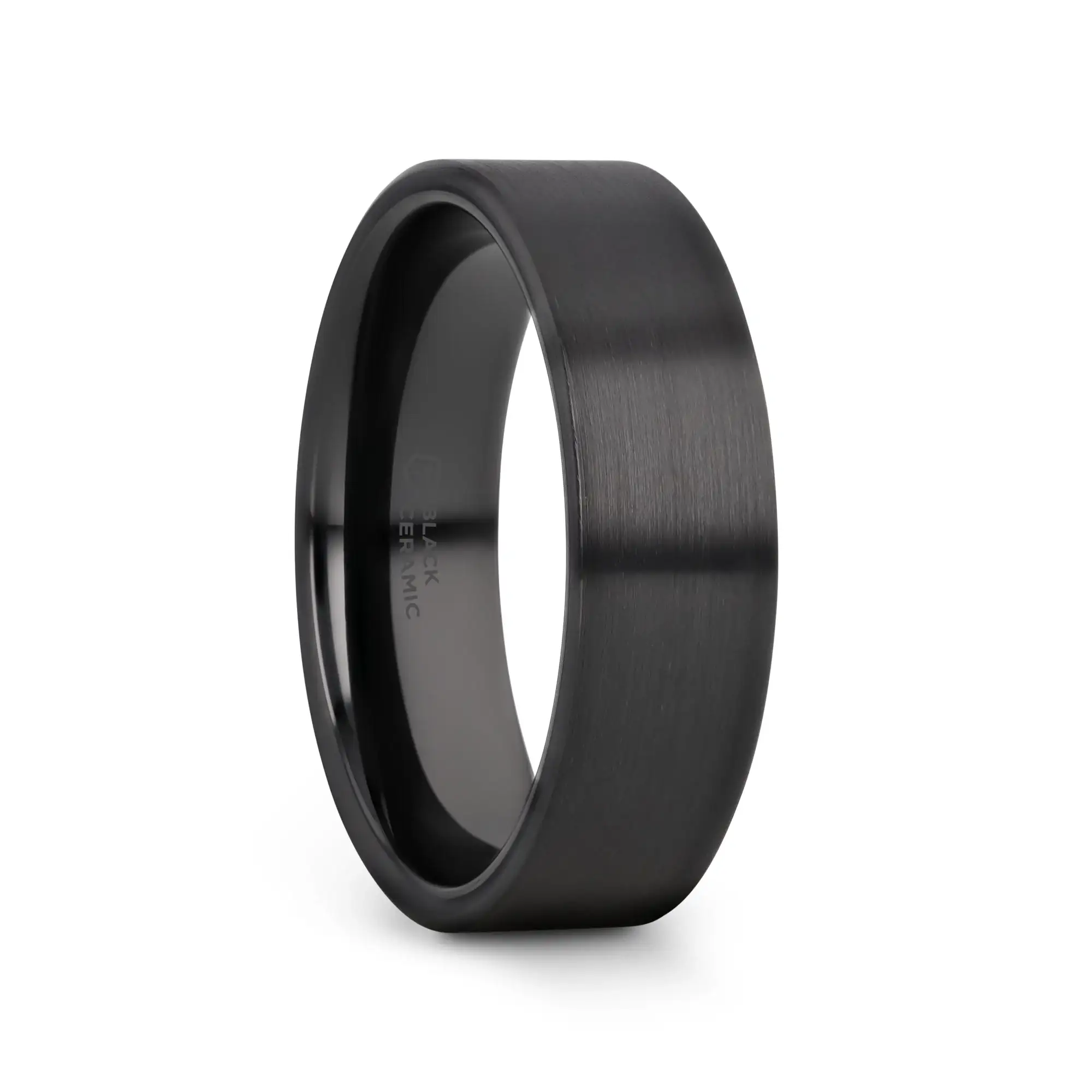 DRAKON Flat Pipe Cut Brush Finished Black Ceramic Wedding Band - 2mm - 12mm - Image 4