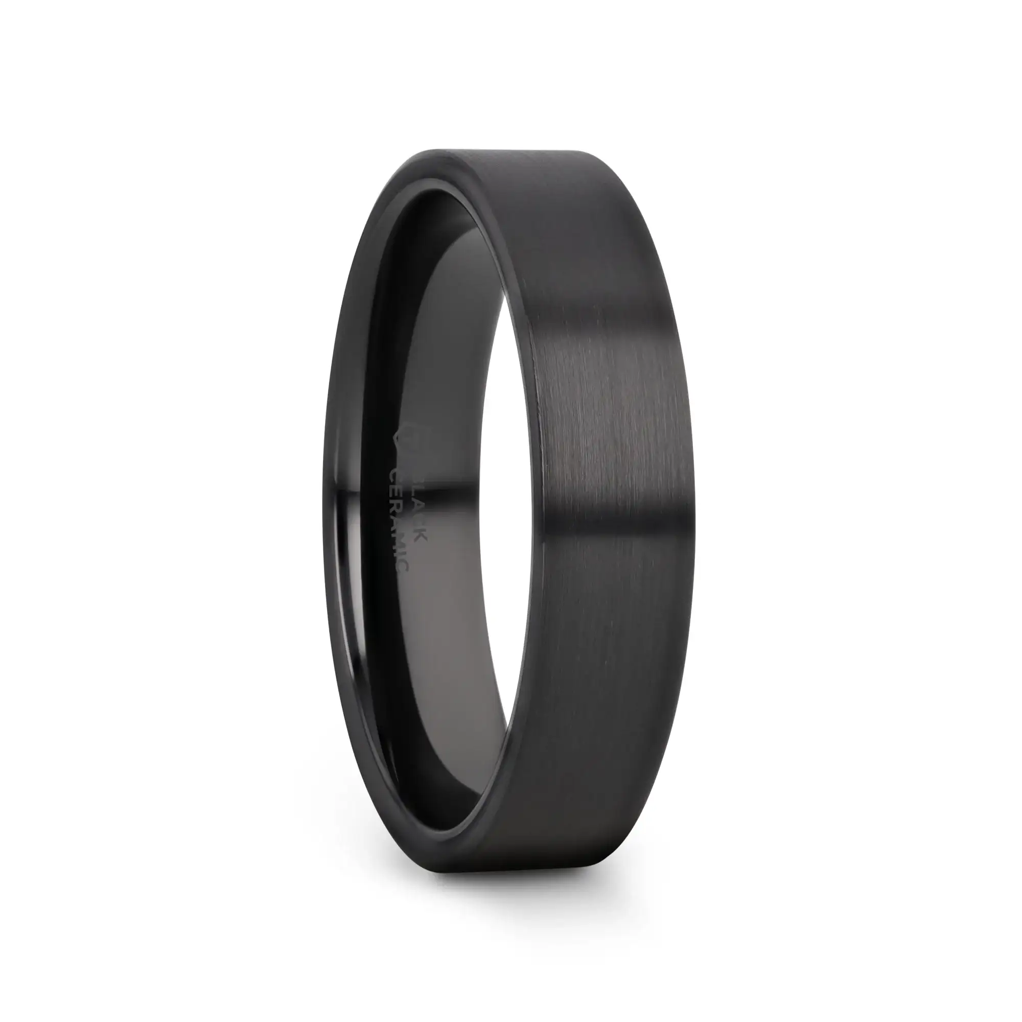 DRAKON Flat Pipe Cut Brush Finished Black Ceramic Wedding Band - 2mm - 12mm - Image 7
