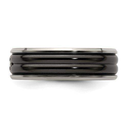 Edward Mirell Black Ti with Grey Titanium Edge .03 carat Diamond with Sterling Silver Bezel 7mm Band - Image 3