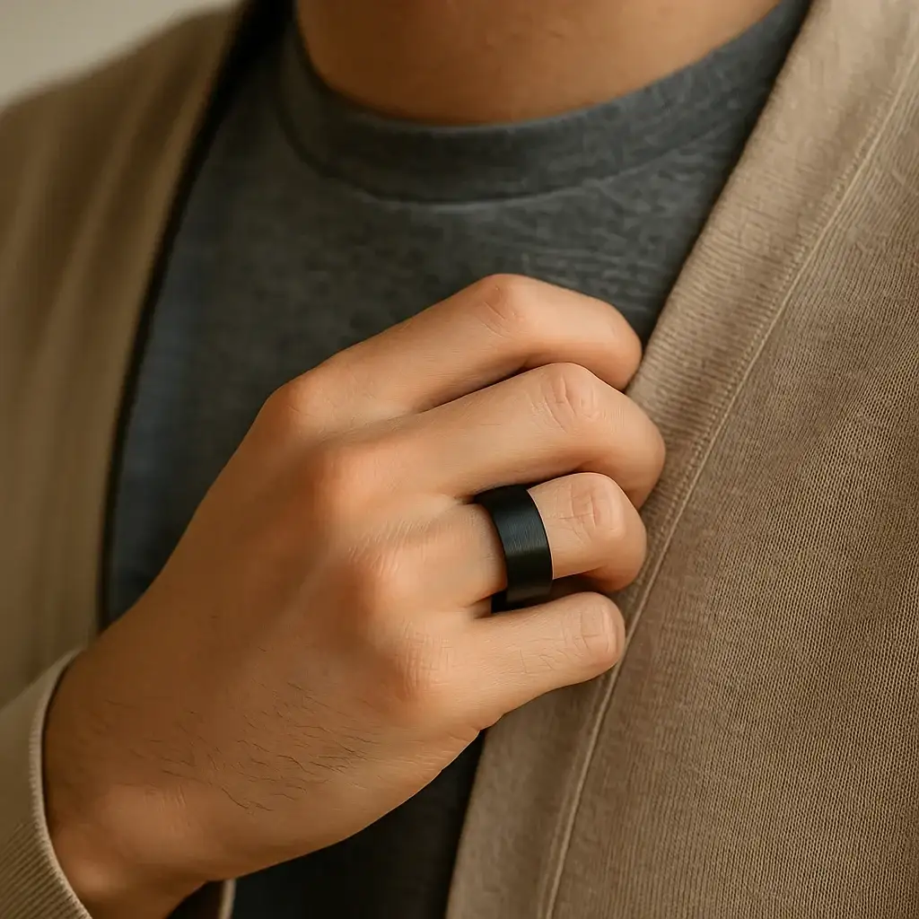 EL PASO Flat Style Black Tungsten Ring with Brushed Finish - 10mm - Image 5