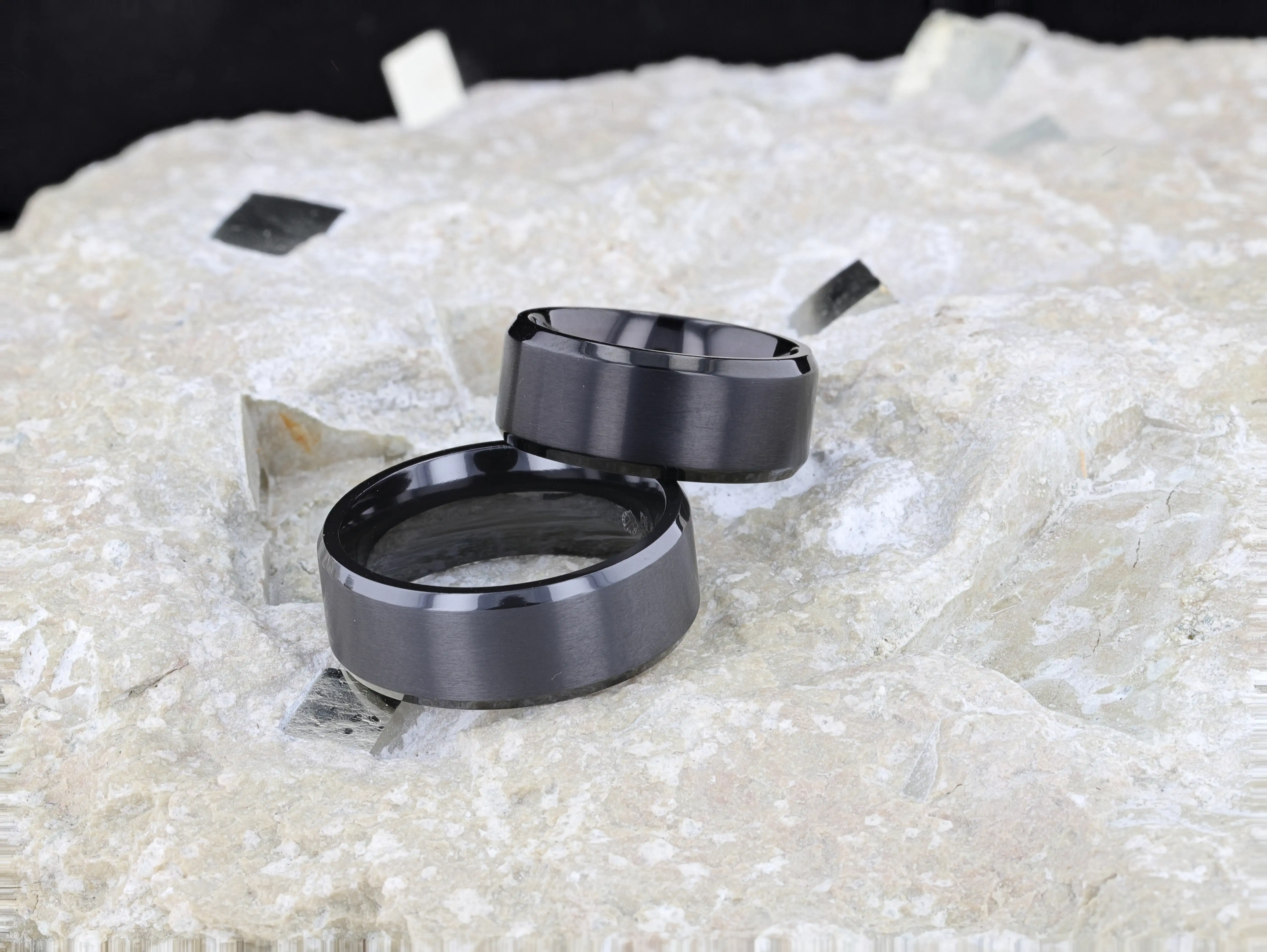 ELYSIAN Black Titanium Ring with Polished Beveled Edges and Brushed Center – 8mm - Image 7